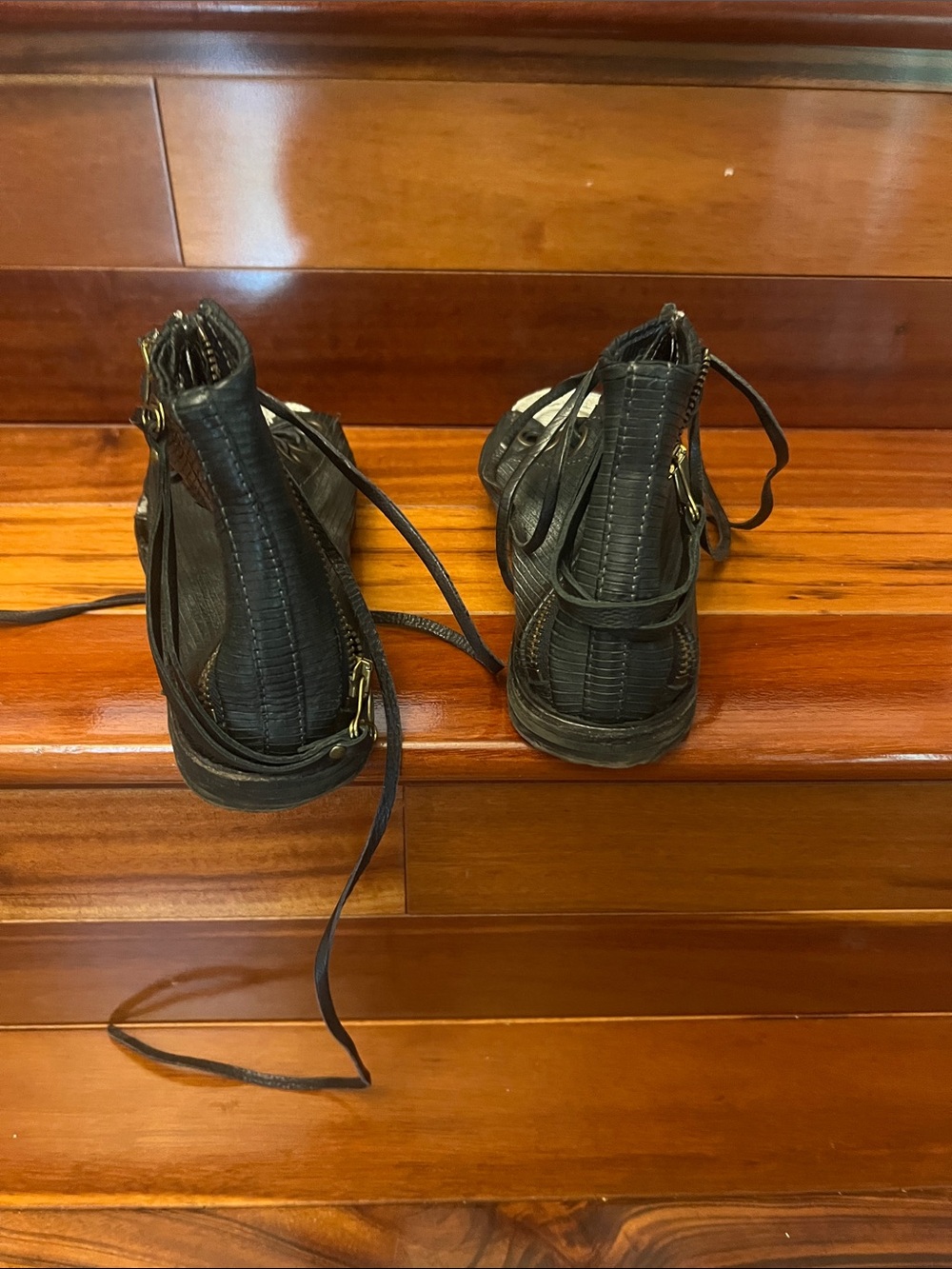 A.S.98 Black Leather Lace-Up High-Top Sandals - Picture 13 of 15